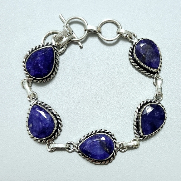 Narural Sapphire Sterling silver Link bracelet - Picture 7 of 9